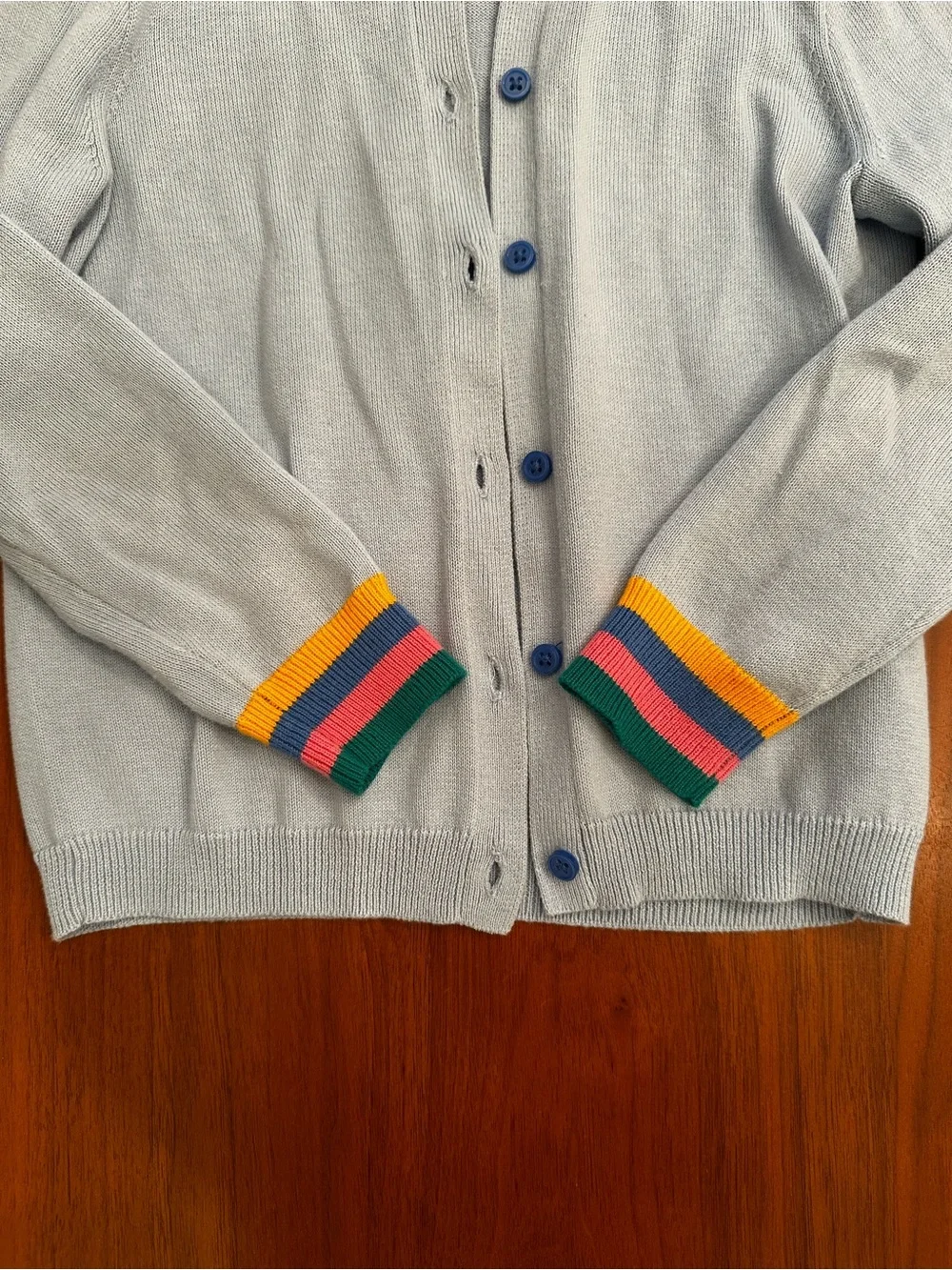Crewcuts Light Blue Button Cardigan with Rainbow Cuff Detail size 4-5 (XS)